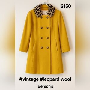 Yellow Pea Coat with Leopard Collar